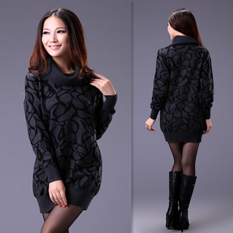 2012 women's turtleneck medium-long slim computer jacquard sweater dress female