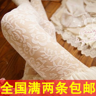 2012 women's ultra-thin white lace stockings rose pantyhose