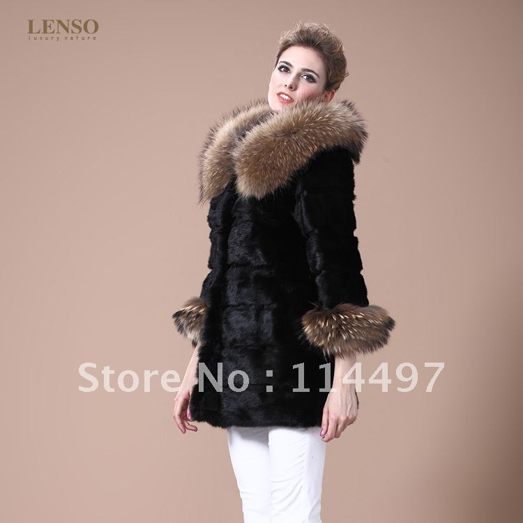 2012 women's ultralarge raccoon fur tie cap rabbit fur coat medium-long fur overcoat