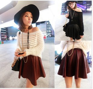 2012 women's universal all-match high waist slim leather short skirt three-dimensional cut bust skirt