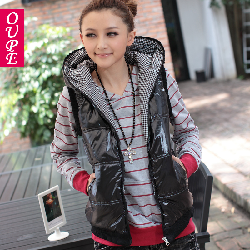 2012 women's vest female autumn and winter fashion plus size vest cotton vest female with a hood