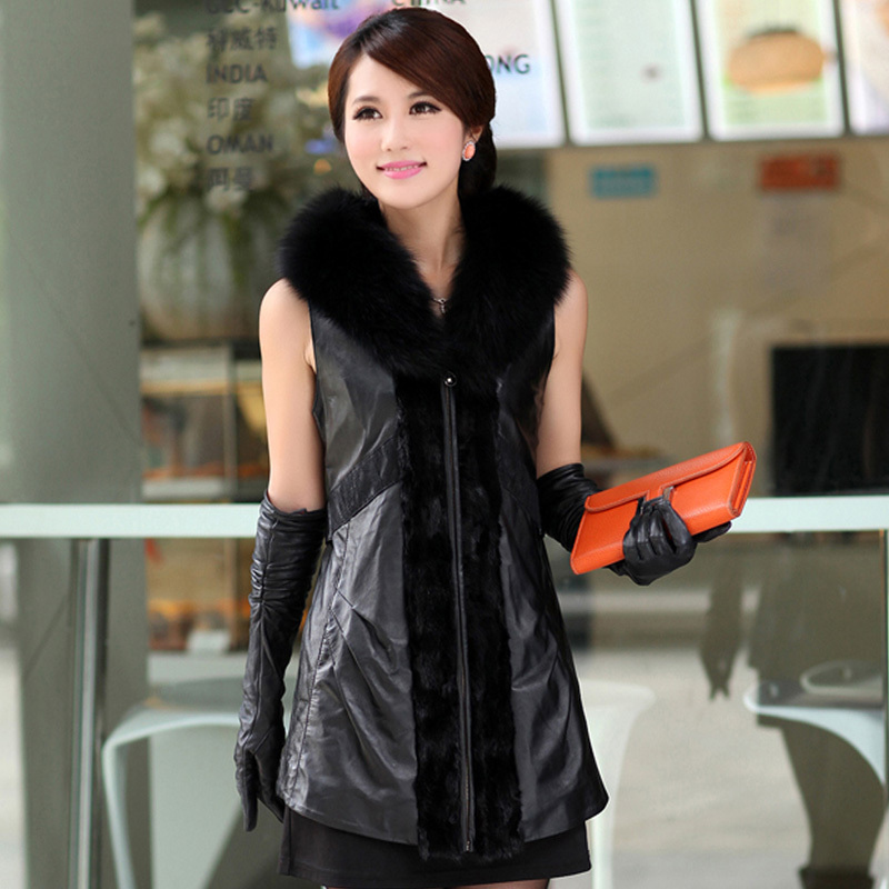 2012 women's vest mink hair fox fur vest sheepskin genuine leather fur vest 8312