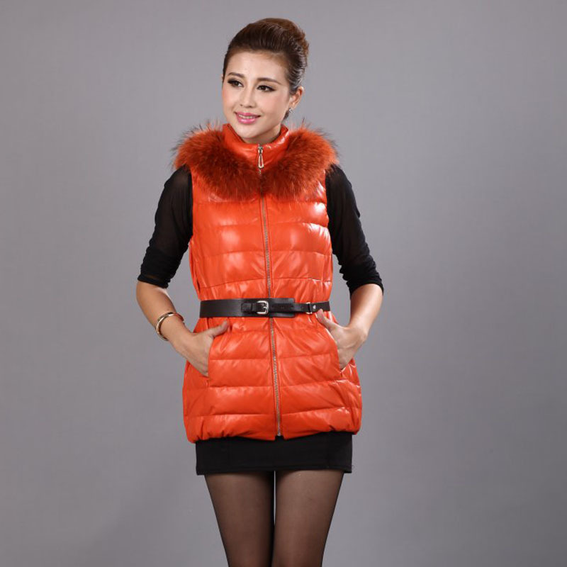 2012 women's vest sheepskin down vest fashion genuine leather fur collar outerwear fur