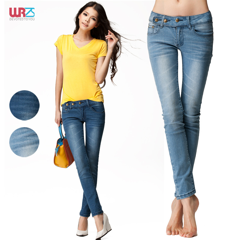 2012 women's water wash light blue pencil jeans female trousers plus size jeans free shipping