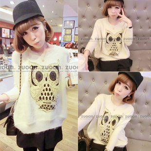 2012 women's winter new arrival loose pullover cartoon batwing sleeve basic sweater