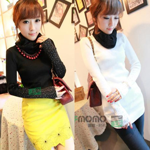 2012 women's winter slim thickening turtleneck diamond medium-long basic sweater