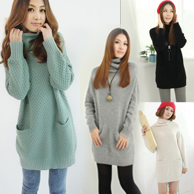 2012 women's winter sweater slim medium-long pineapple needle heap turtleneck slim basic wool