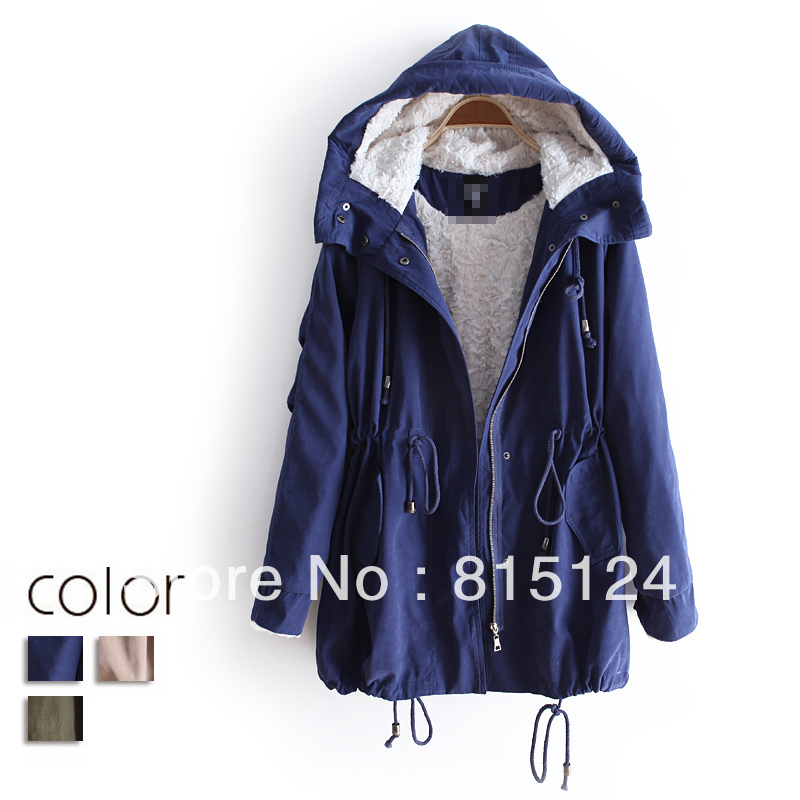 2012 women's with a hood berber fleece thermal drawstring wadded jacket outerwear ww2831