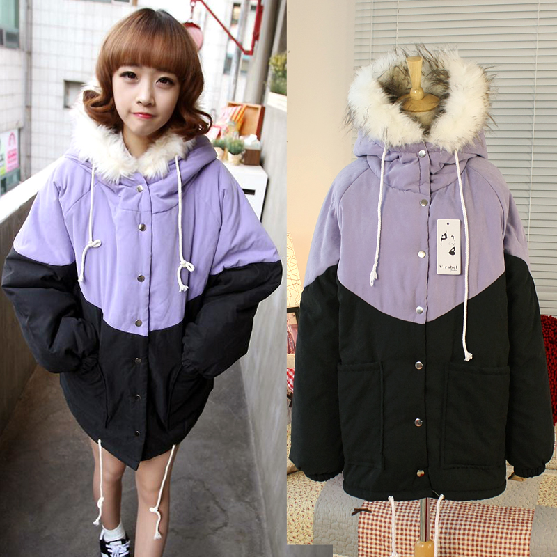 2012 women's with a hood large fur collar single breasted outerwear wadded jacket cotton-padded jacket female 1273