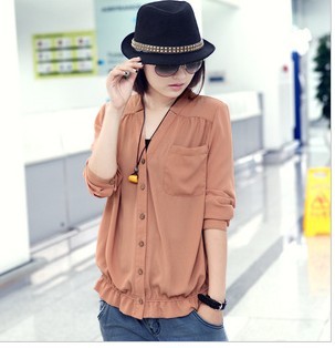 2012 women's xb1 loose casual solid color long-sleeve chiffon female shirt