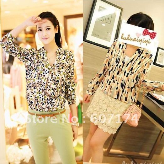 2012 Women spring and summer hot-selling fashion geometry heart chiffon silk shirt Size:S-L #1676