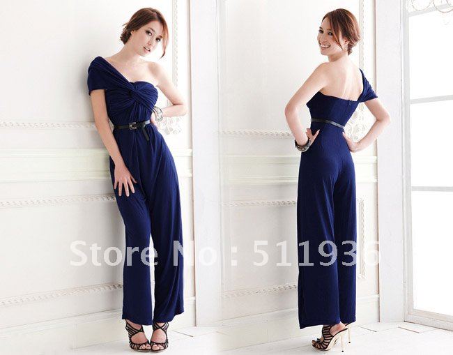 2012 Women Stylish Asymmetric One Shoulder Knot Jumpsuit Pants Casual Romper Wide-leg Trousers Long Pants #C51802