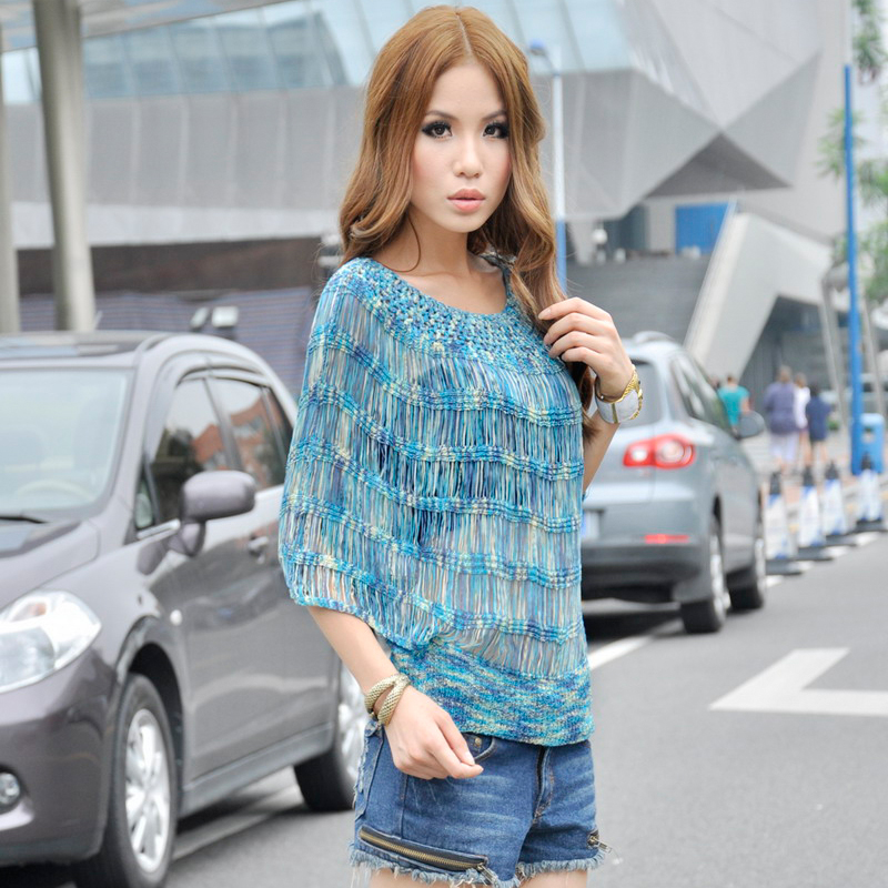 2012 Women summer ol elegant formal multicolour batwing sleeve loose batwing shirt sweater