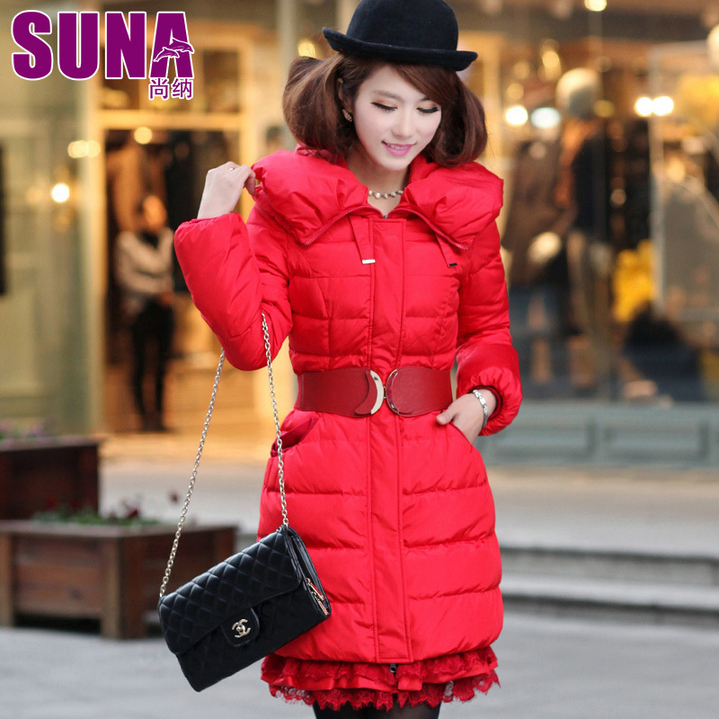 2012 women winter female lace decoration down coat long slim jacket  overcoat parkas