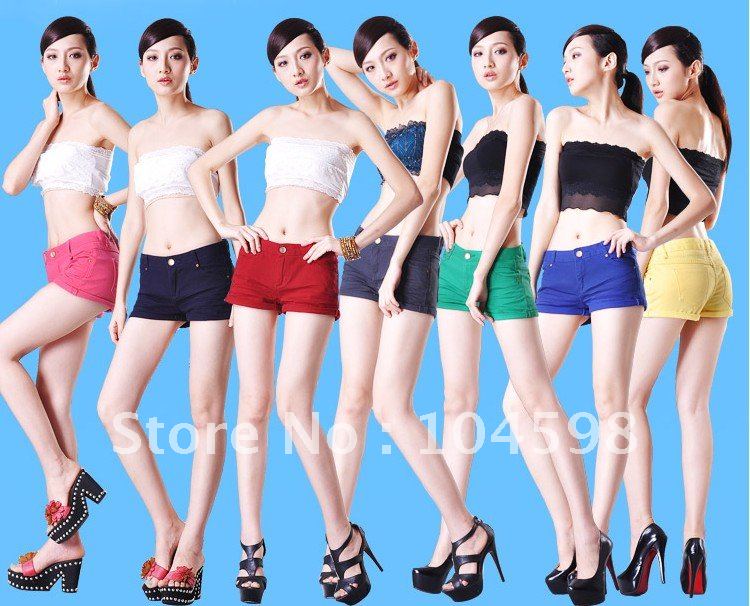 2012 Womens fashion summer basic denim shorts female candy color roll-up hem shorts casual pants, 22A0035-CN