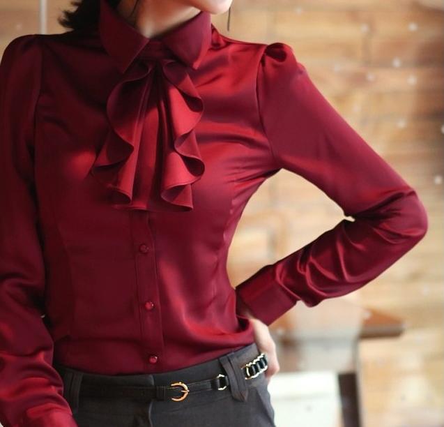 2012 Womens korean long sleeve silklike overshirts OL lady bowknot blouse falbala blouse/flouncing shirt blouses W260