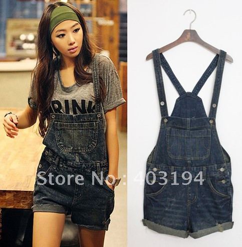 2012 womens ladies loose casual bib pants jeans jumpsuit shorts denim shorts female overalls