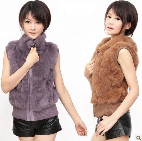 2012 Womens Rabbit Fur Vest Outerwear Short Design Rabbit Fur Gilet Fashion Vest (PC-11)