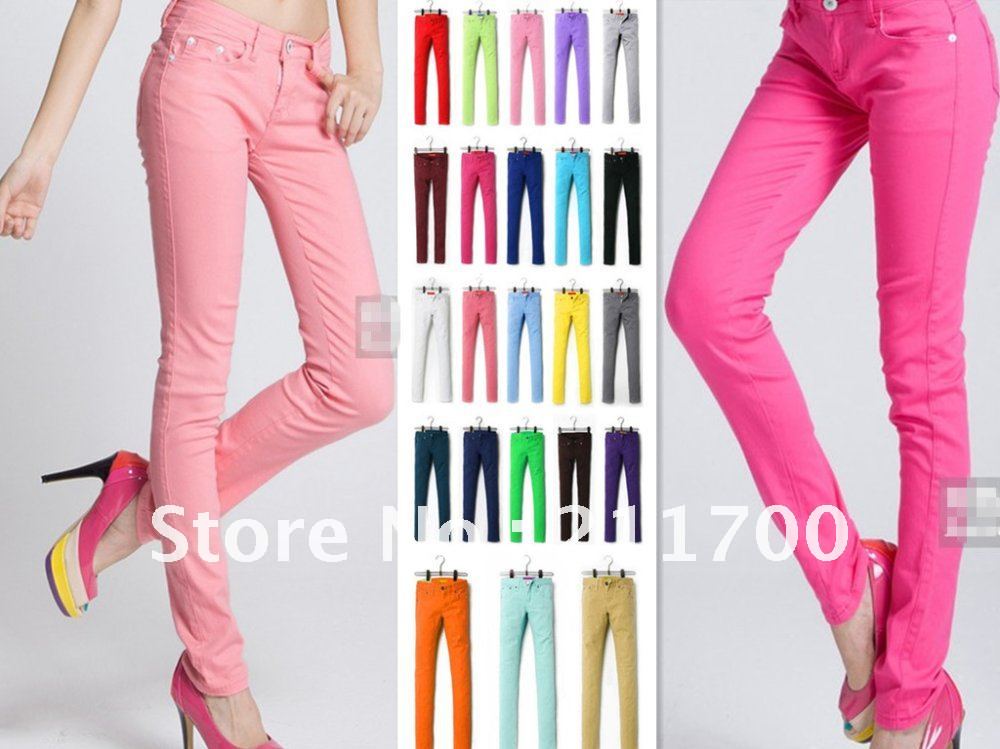 2012 Womens Stretch Pencil Pants Candy Colored Casual Slim Skinny Jeans Trousers 23 Color 4Sz Free shipping