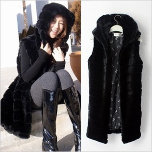 2012 wool fur coat with a hood slim waist medium-long vest top vest