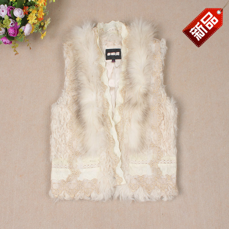 2012 wool fur vest cocoa fur collar women