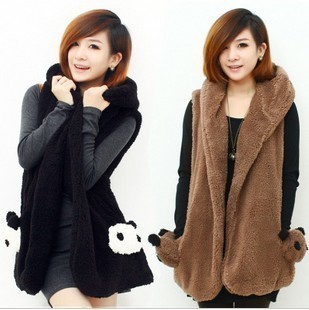 2012 wool sweater vest autumn and winter with a hood berber fleece vest medium-long outerwear female