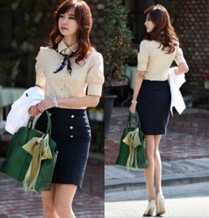 2012 work wear skirt short-sleeve set three quarter sleeve shirt slim hip short skirt