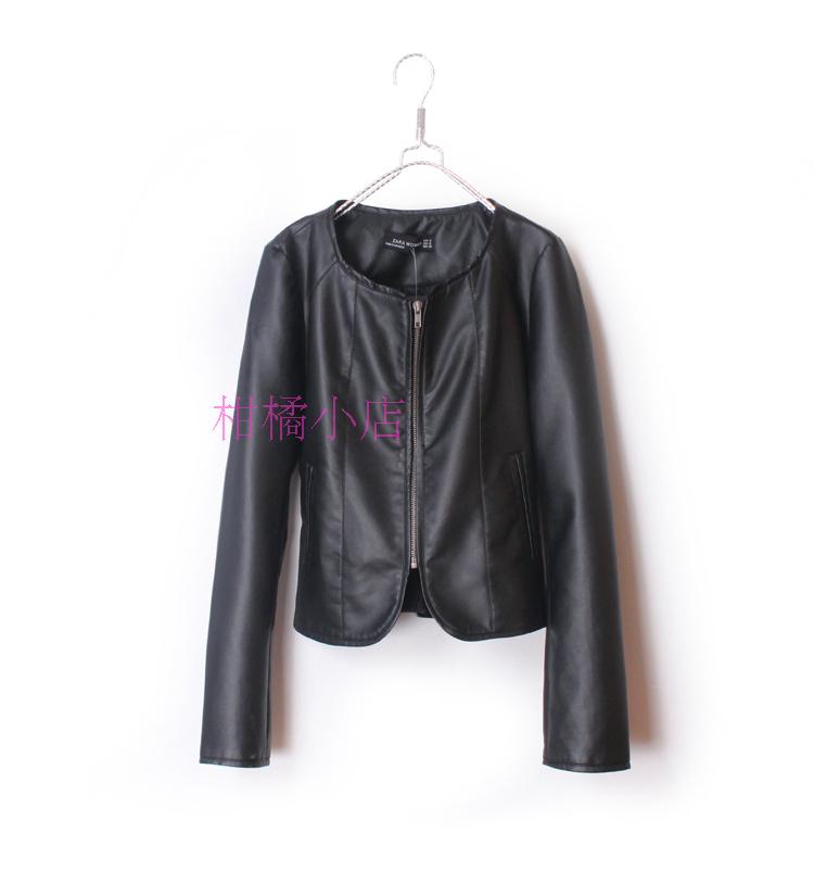 2012 zar autumn and winter women slim PU collarless zipper leather clothing casual outerwear