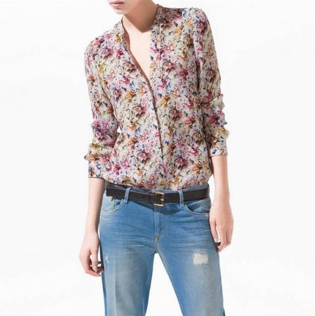 2012Autumn new fashion simple casual Womens' Vintage Flower Print Long Sleeve Chiffon Blouses Ladies Fashion elegant Shirts