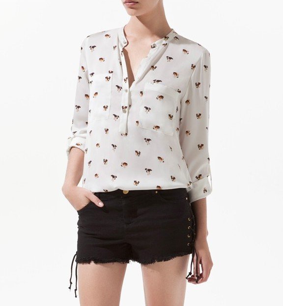 2012Autumn new fashion womens' chiffion OL simple casual blouse shirt puppy print long sleeve 3 colors elegant