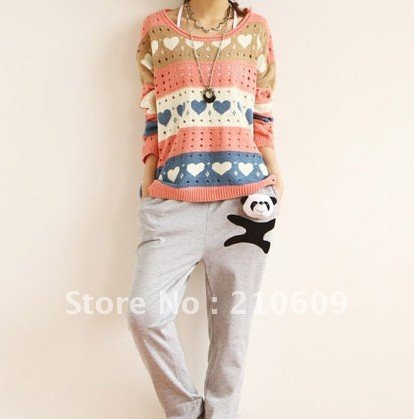 2012autumn newest corea print hallow out montage knitted sweater