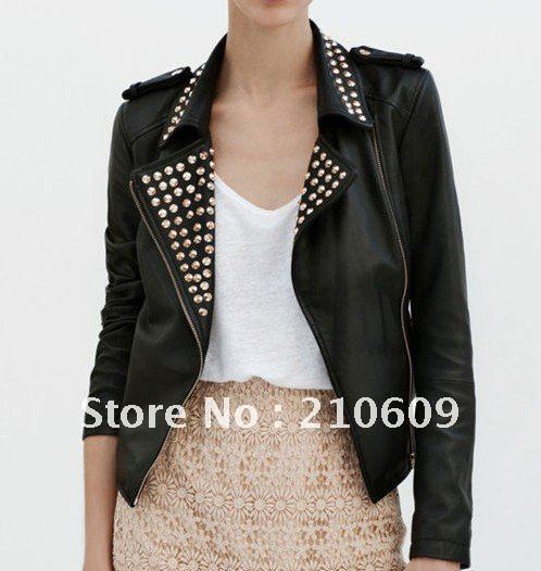 2012autumn & winter long sleeve rivets lapel locomotive pu coat