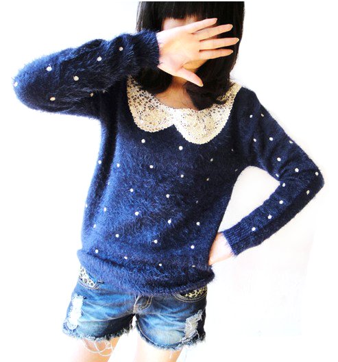 2012Autumn women's Sweater,Doll collar sequined dots,Sweet sweater,Soft bottoming shirt,Free shipping WZL006