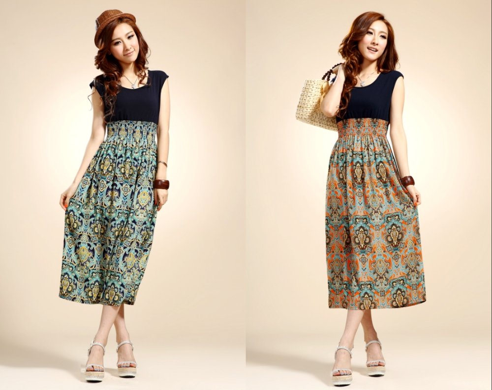 2012Fashion Bohemian Women Dresses /Ladies VIntgae Print Pinafore Dress/Best Selling /Two Color TO Choose/ Free Shipping