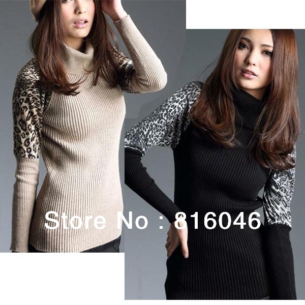 2012Hot!New arrival autumn&winter fashion leopard women rabbit fur hair sweater turtleneck clothing slim thickening knitwear