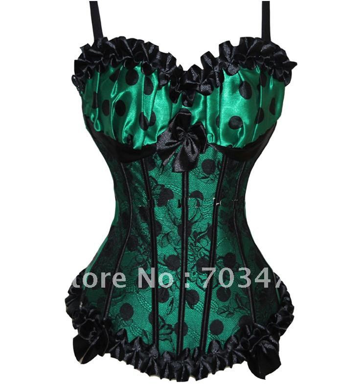 2012new arrival green dot corset wholesale & retail overbust corset sexy lingerie high qualty competitive price fast delivery