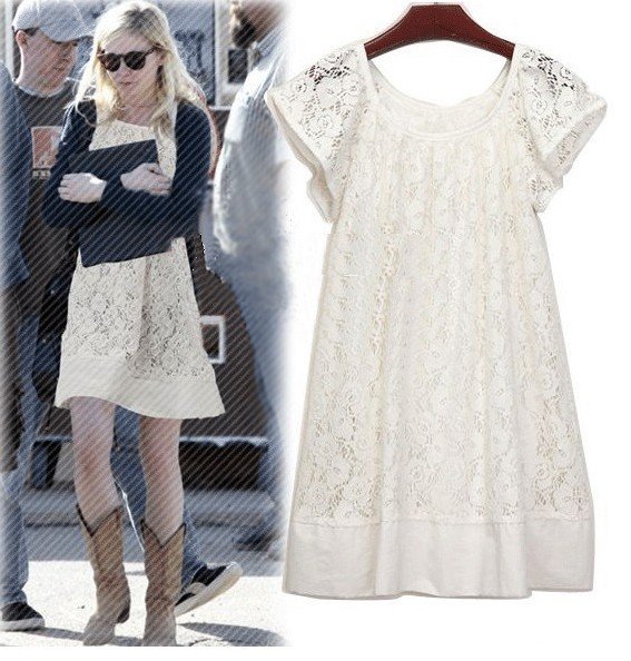 2012new fashion dress white lace dress casual dress free size free shipping