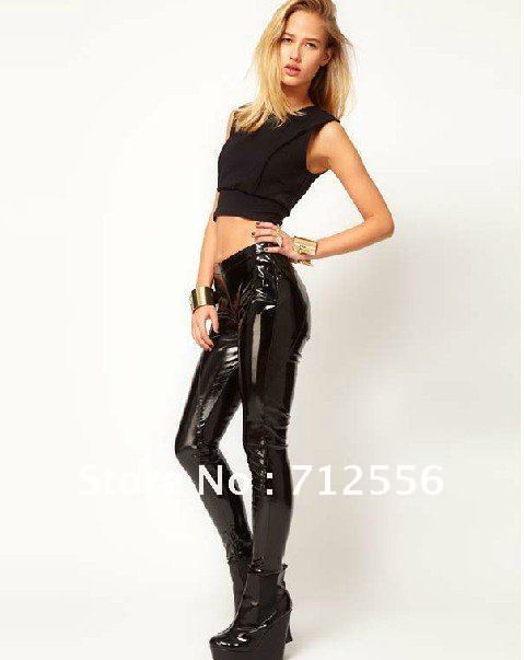 2012New Fashion high brightness black patent leather punk wind low waist backing pants PU leather pants Free Shipping