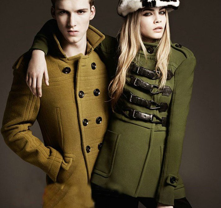 2012New fashion Quality womens' woolen Vintage Army Green Double breasted Trench coat leather button casual elegant outwear