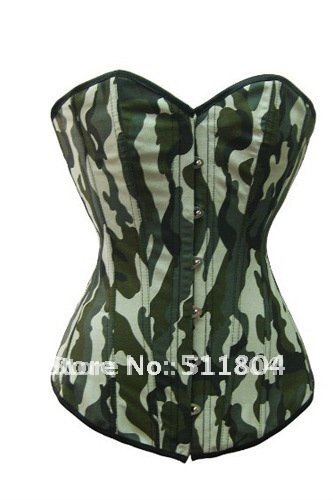 2012New Gothic Corset +Thong, Green Camo Sexy Lingerie , Wholesale Body Shaper (4 Sets / Lot)