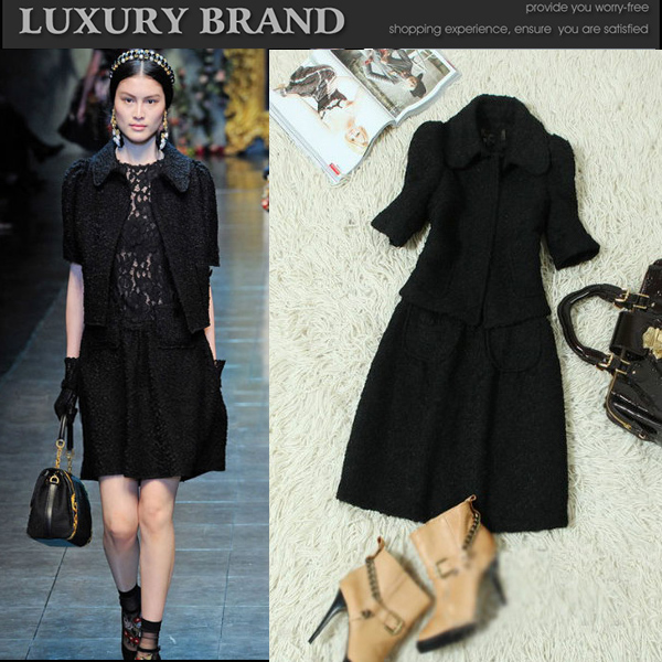 2012o autumn and winter ol skirt fashion woolen lace twinset dress