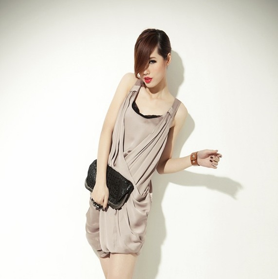 2012Sexy Sleeveless Formal Dress Khaki free shipping