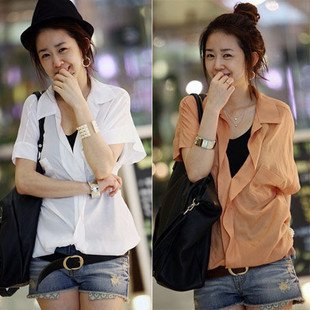 2012Summer Korean style special back design, short-sleeved summer relaxed fashion shirt women shirts  ladies shirts blouses