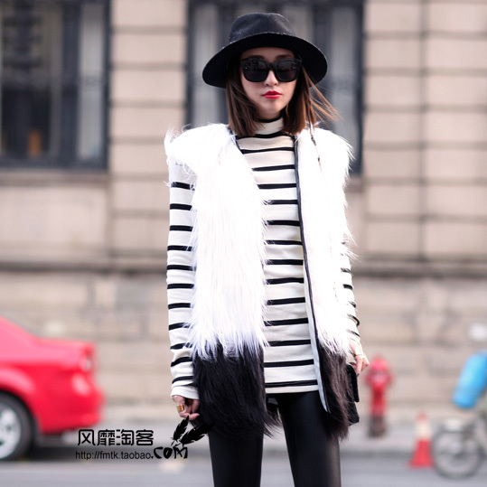 2012vivi medium-long black-and-white patchwork faux vest female