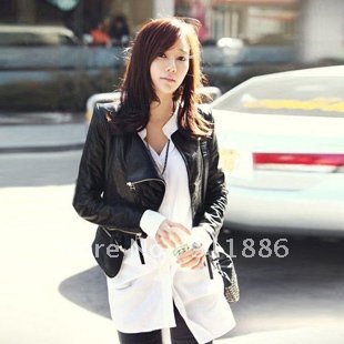 2012Winter,Fashion Women Faux Leather Jacket Coat,Decoration Stand-up Collar&Zip-up PU Leather Coats,(Drop Shipping Support)