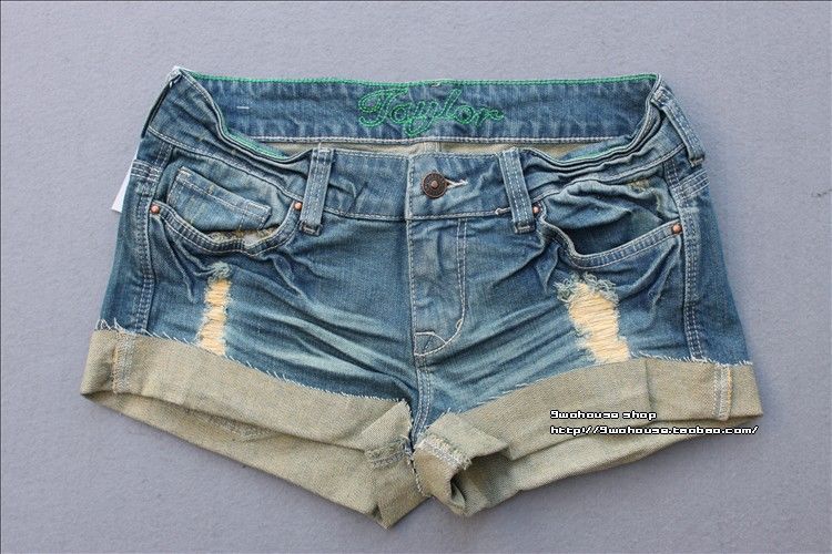 2012women's summer basic pants loose casual distrressed roll up hem denim shorts jeans,free shipping