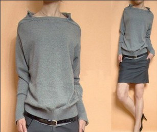 2013 2012 autumn new arrival slit neckline 100% cotton basic sweater outerwear