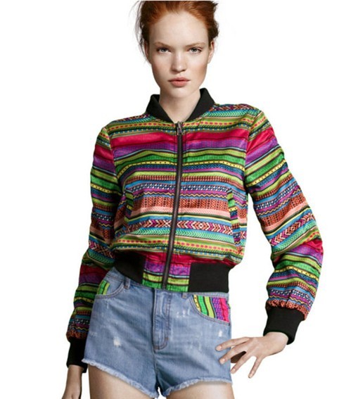 2013 2013 spring women's fashion hm multicolour fancy stand collar slim short jacket reversible jacket women clothing