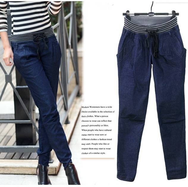 2013 430288 casual all-match fashion personality loose harem pants plus size blue denim trousers