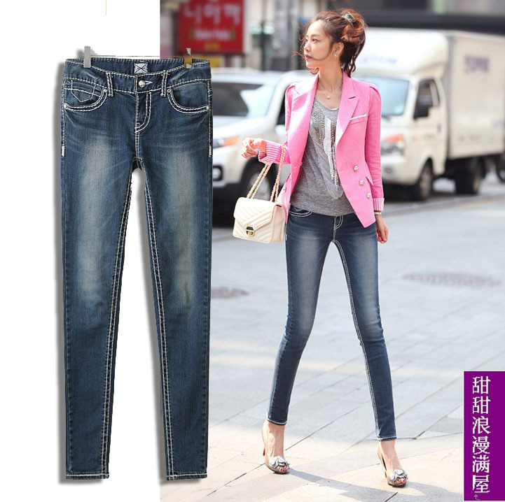 2013 43058 slim legs butt-lifting blue skinny low-waist pants jeans pencil pants trousers